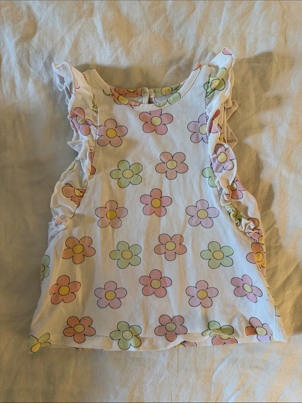Little Me White Tank Top with Pink, Yellow & Green Flower Print